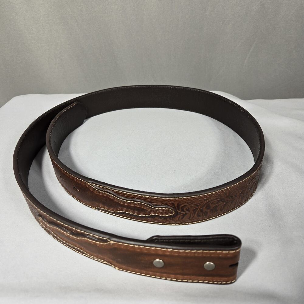 Moon Shine Spirit Brad Paisley Belt 42 Brown Leather Western Tooled No Buckle